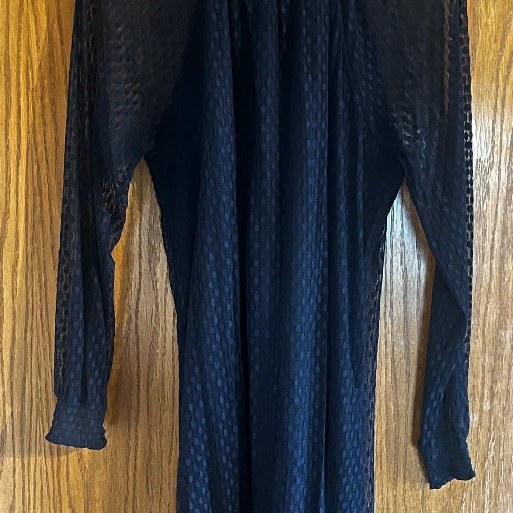 Navy dress with sheer sleeves